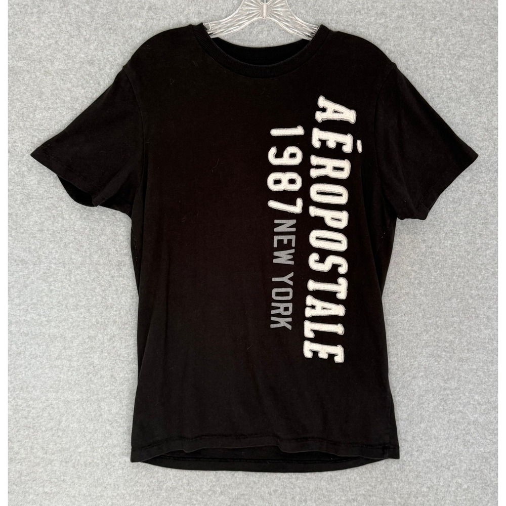 Aeropostale T-Shirt Men Medium Black Graphic 1987 New York Short Sleeve Cotton